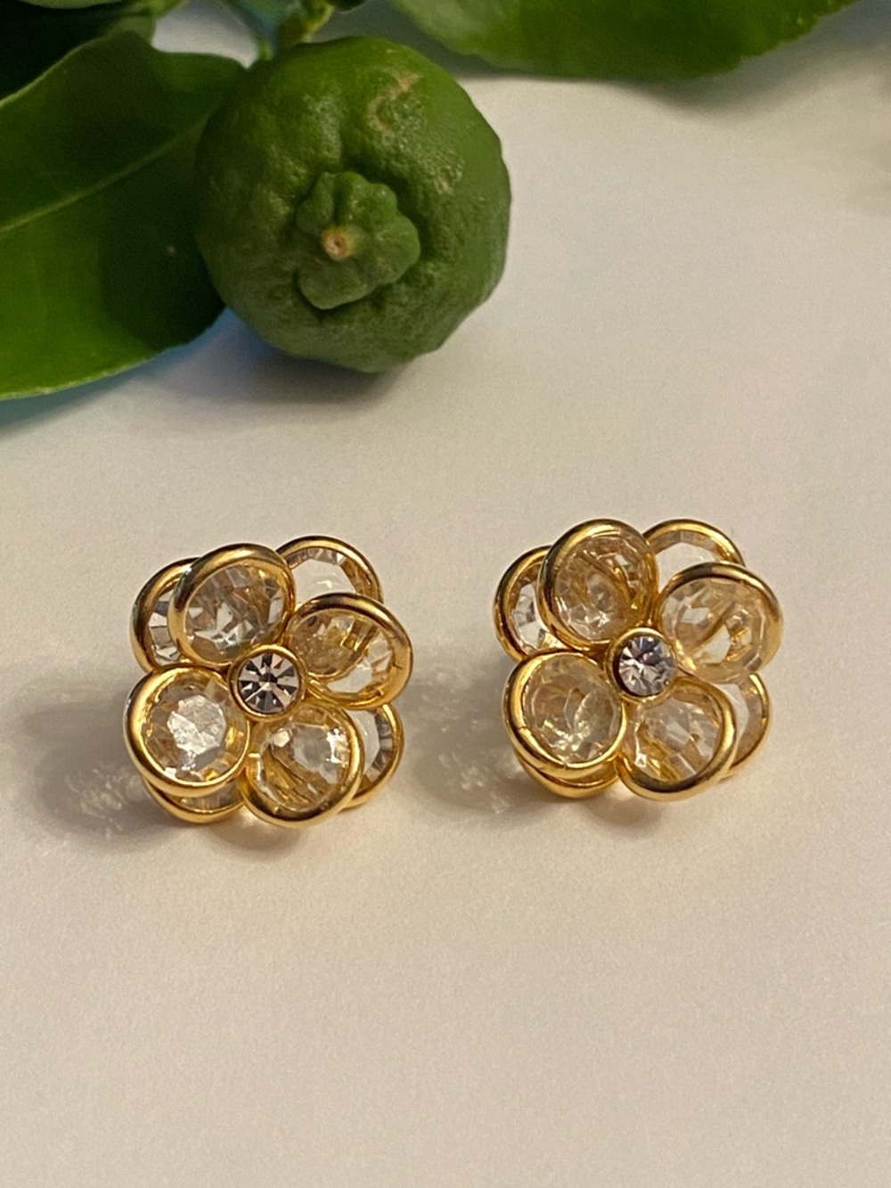 Vintage Crystal Flower Stud Earrings